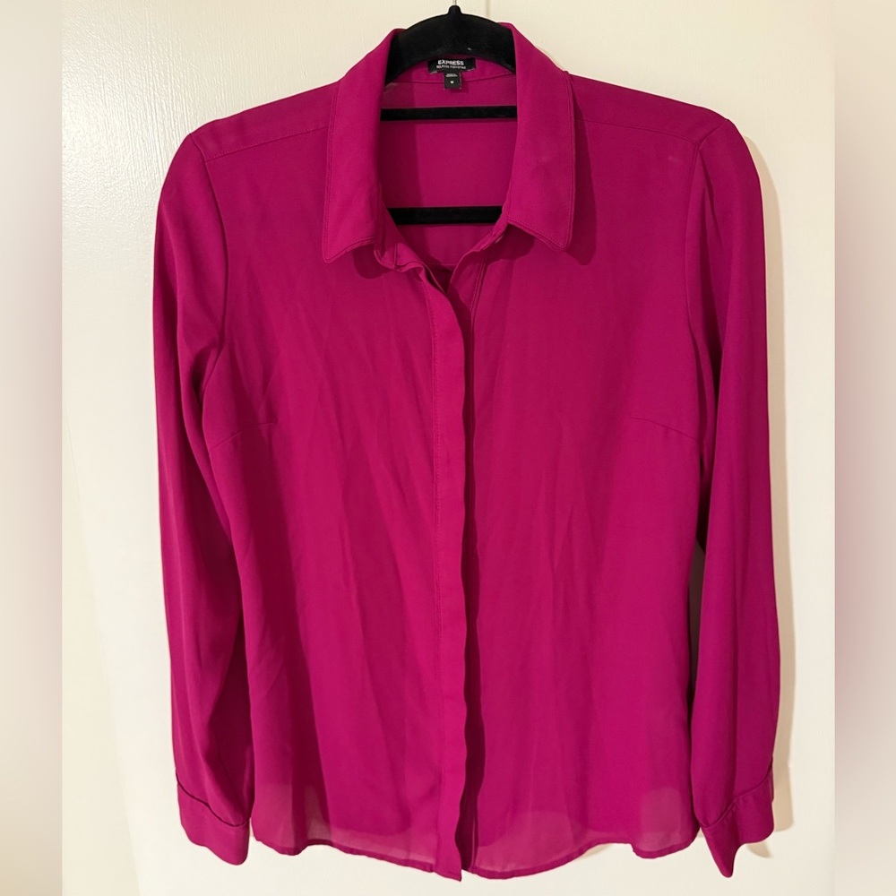 Express Fuchsia Button-Down Blouse
